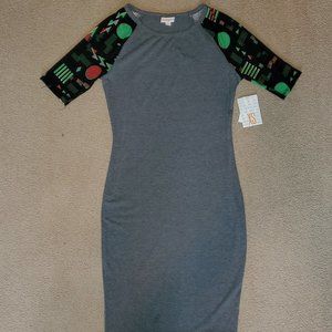 LuLaRoe, XSmall Julia Dress, Grey with Black patterned sleeves